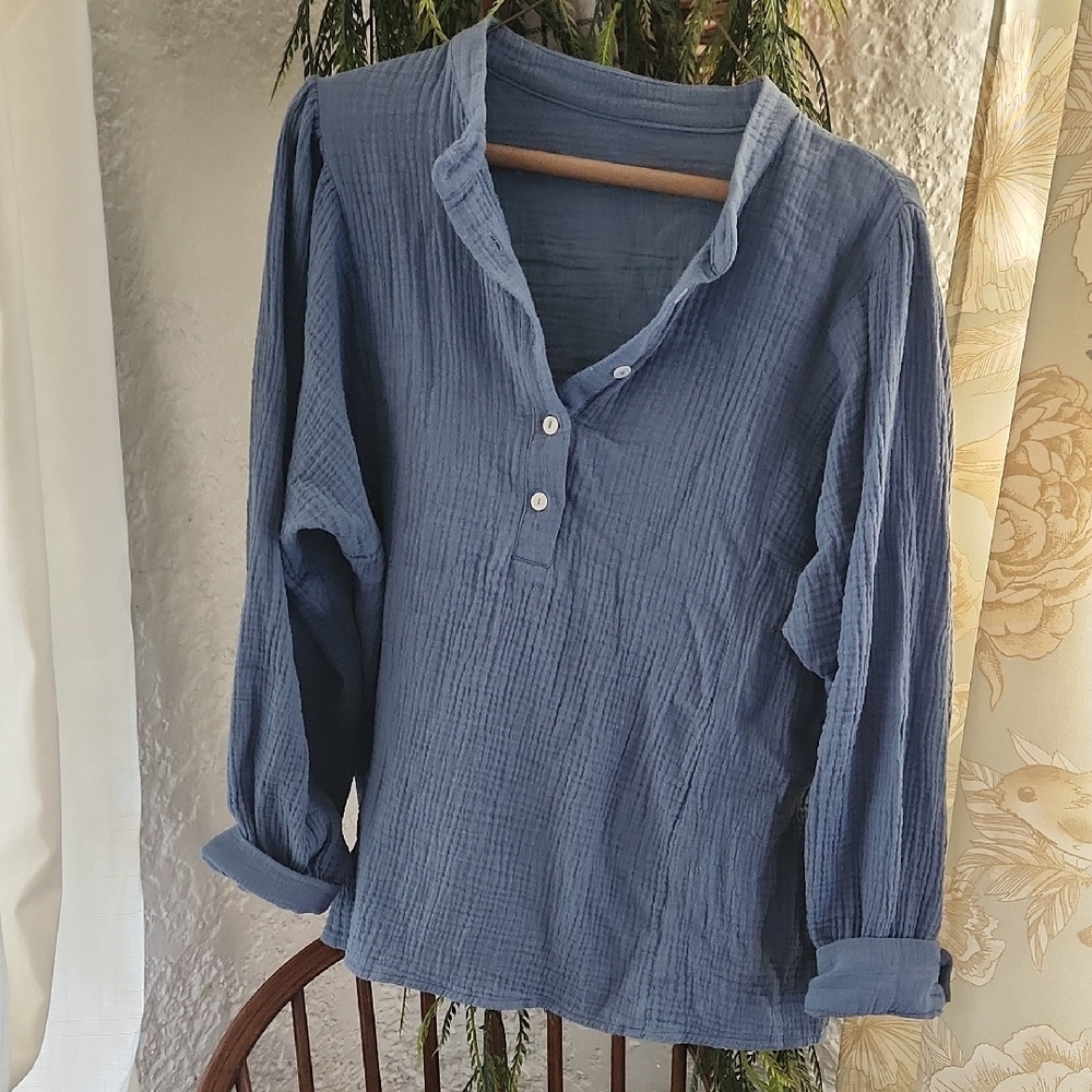 100% Cotton Gauze Blue Women's Tunic Top